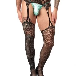 Leg Avenue Lace Top Rhinestone Garter Pantyhose