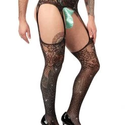 Leg Avenue Lace Top Rhinestone Garter Pantyhose