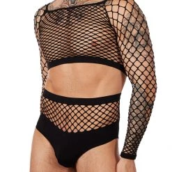 Leg Avenue Accesories Long Sleeve Fishnet Crop Top & High Waist Panty Set