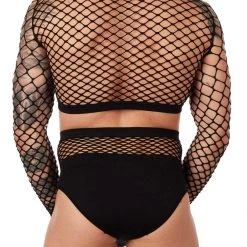Leg Avenue Accesories Long Sleeve Fishnet Crop Top & High Waist Panty Set